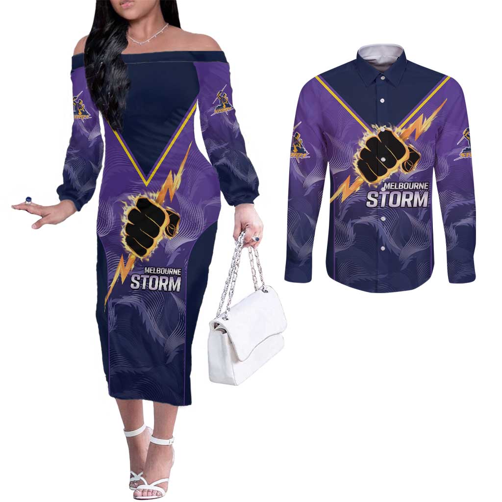NRL Storm Custom Couples Matching Off The Shoulder Long Sleeve Dress and Long Sleeve Button Shirt Minimalism Style