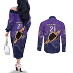 NRL Storm Custom Couples Matching Off The Shoulder Long Sleeve Dress and Long Sleeve Button Shirt Minimalism Style