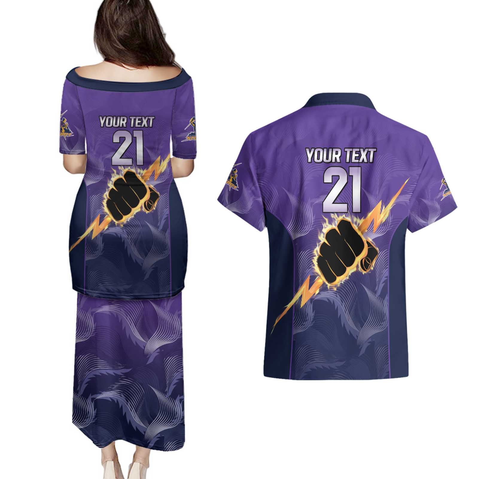 NRL Storm Custom Couples Matching Puletasi and Hawaiian Shirt Minimalism Style