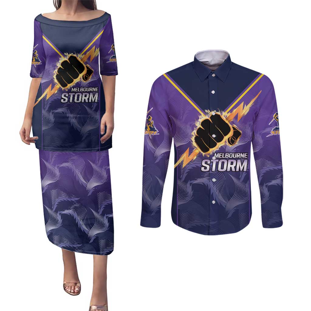 NRL Storm Custom Couples Matching Puletasi and Long Sleeve Button Shirt Minimalism Style