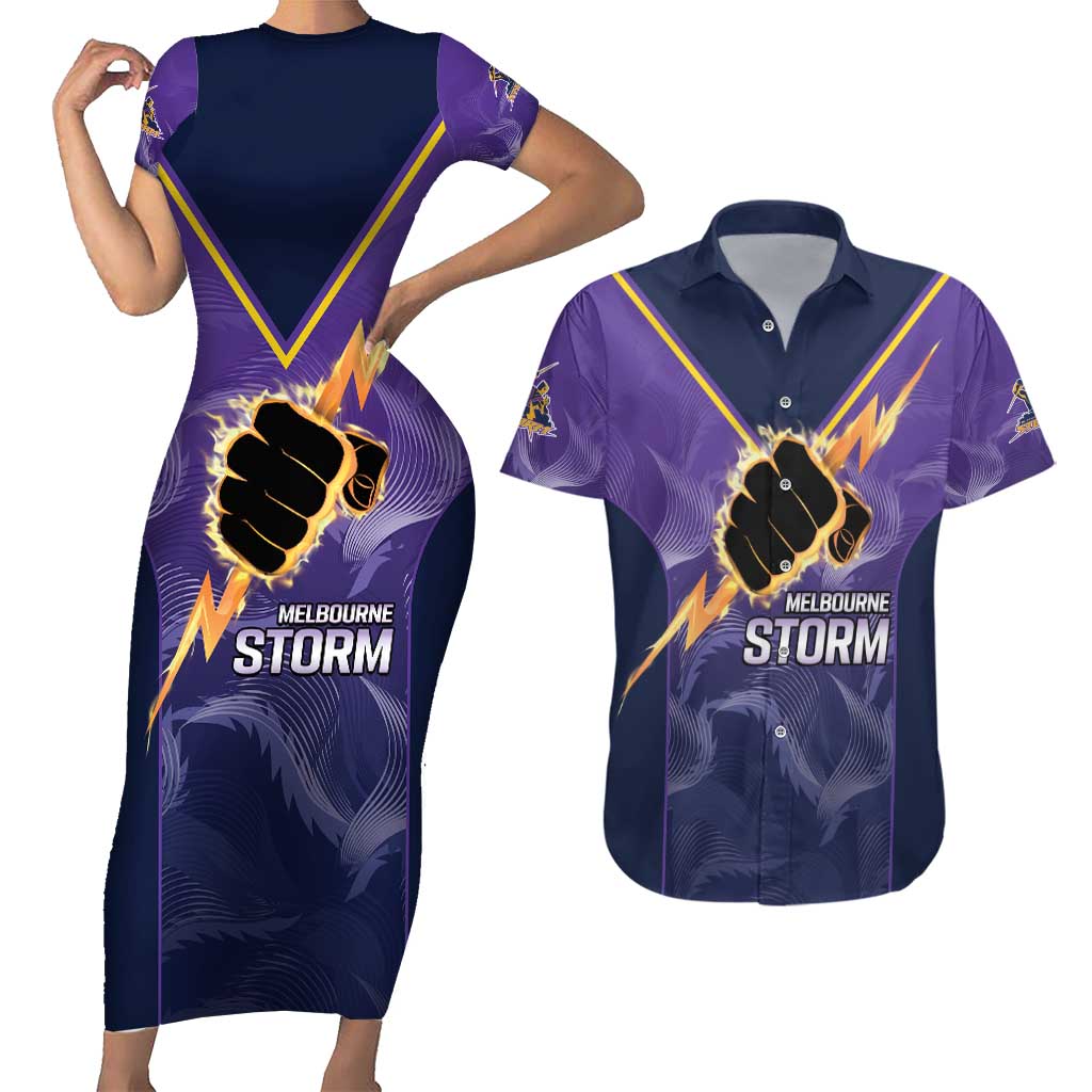 NRL Storm Custom Couples Matching Short Sleeve Bodycon Dress and Hawaiian Shirt Minimalism Style