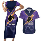 NRL Storm Custom Couples Matching Short Sleeve Bodycon Dress and Hawaiian Shirt Minimalism Style