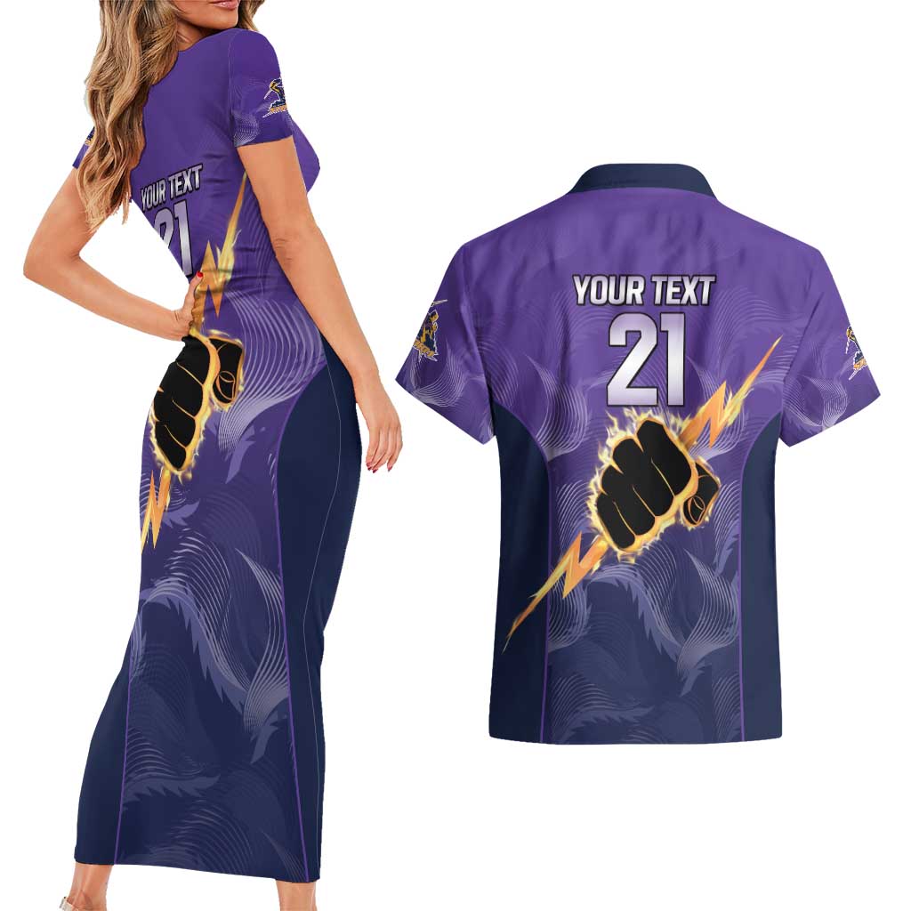NRL Storm Custom Couples Matching Short Sleeve Bodycon Dress and Hawaiian Shirt Minimalism Style