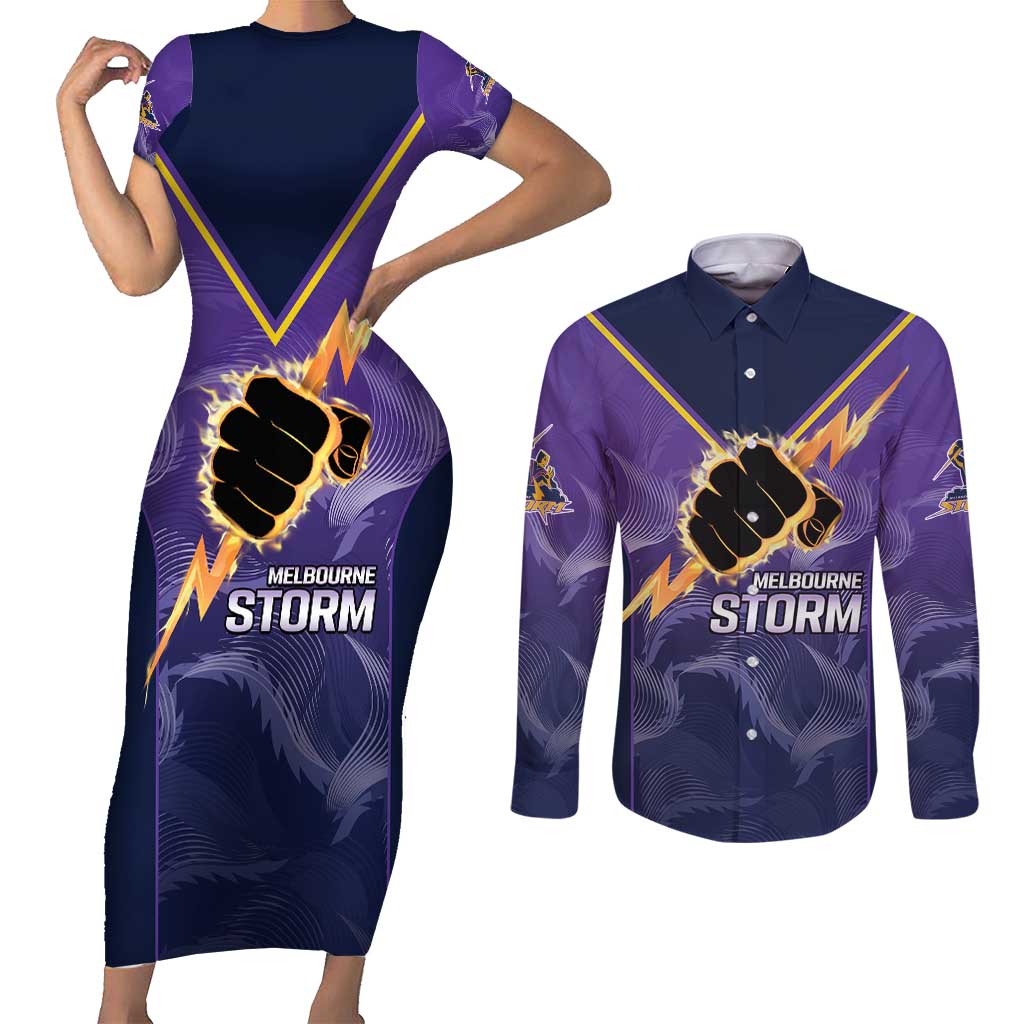 NRL Storm Custom Couples Matching Short Sleeve Bodycon Dress and Long Sleeve Button Shirt Minimalism Style