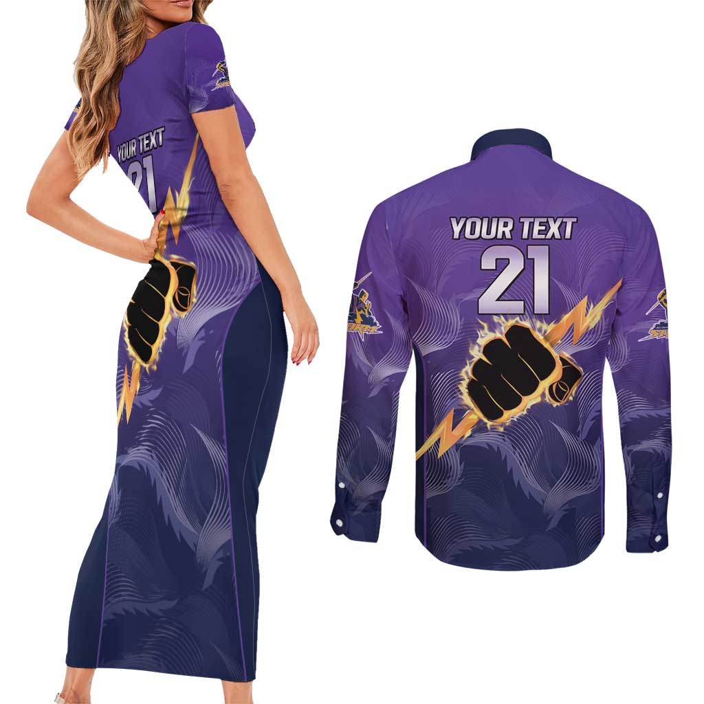 NRL Storm Custom Couples Matching Short Sleeve Bodycon Dress and Long Sleeve Button Shirt Minimalism Style