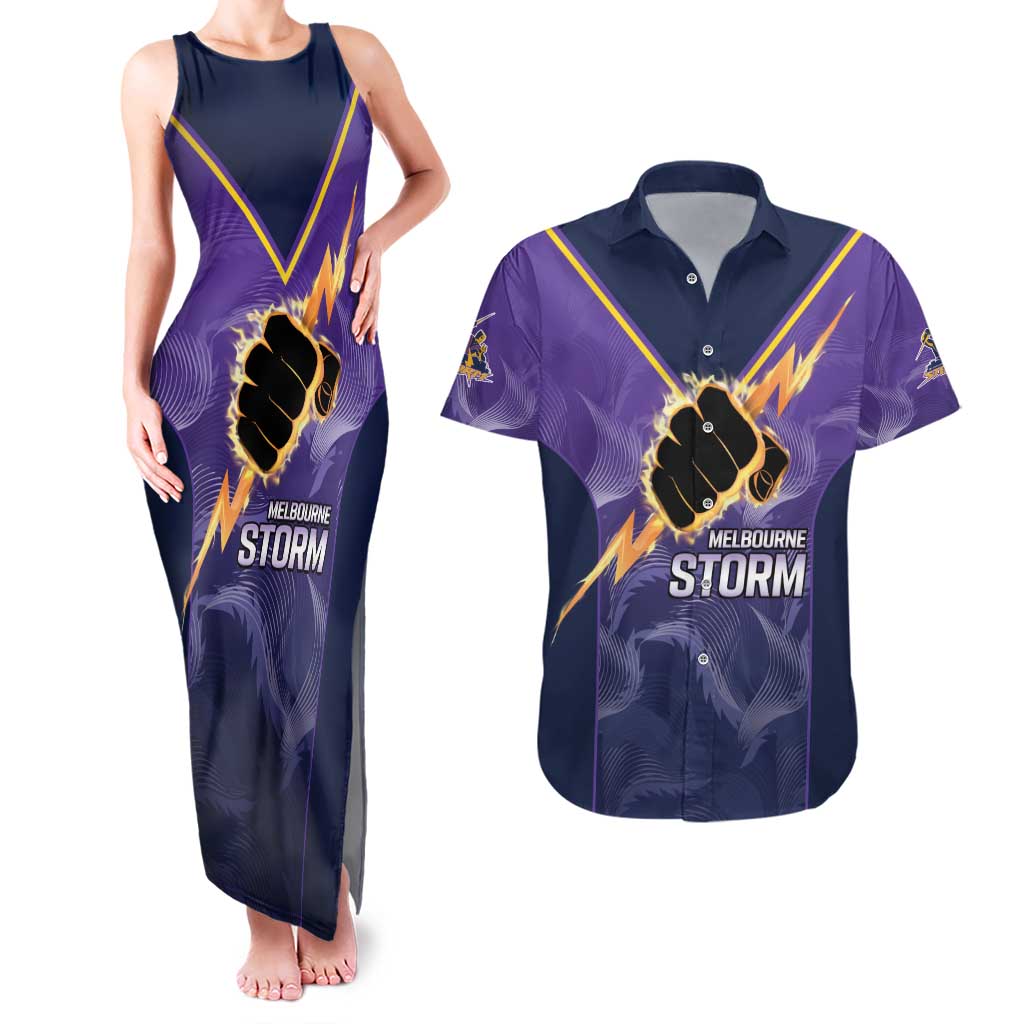 NRL Storm Custom Couples Matching Tank Maxi Dress and Hawaiian Shirt Minimalism Style