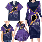 NRL Storm Custom Family Matching Long Sleeve Bodycon Dress and Hawaiian Shirt Minimalism Style