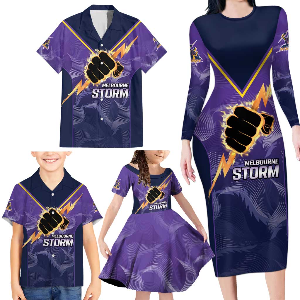 NRL Storm Custom Family Matching Long Sleeve Bodycon Dress and Hawaiian Shirt Minimalism Style