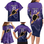 NRL Storm Custom Family Matching Long Sleeve Bodycon Dress and Hawaiian Shirt Minimalism Style
