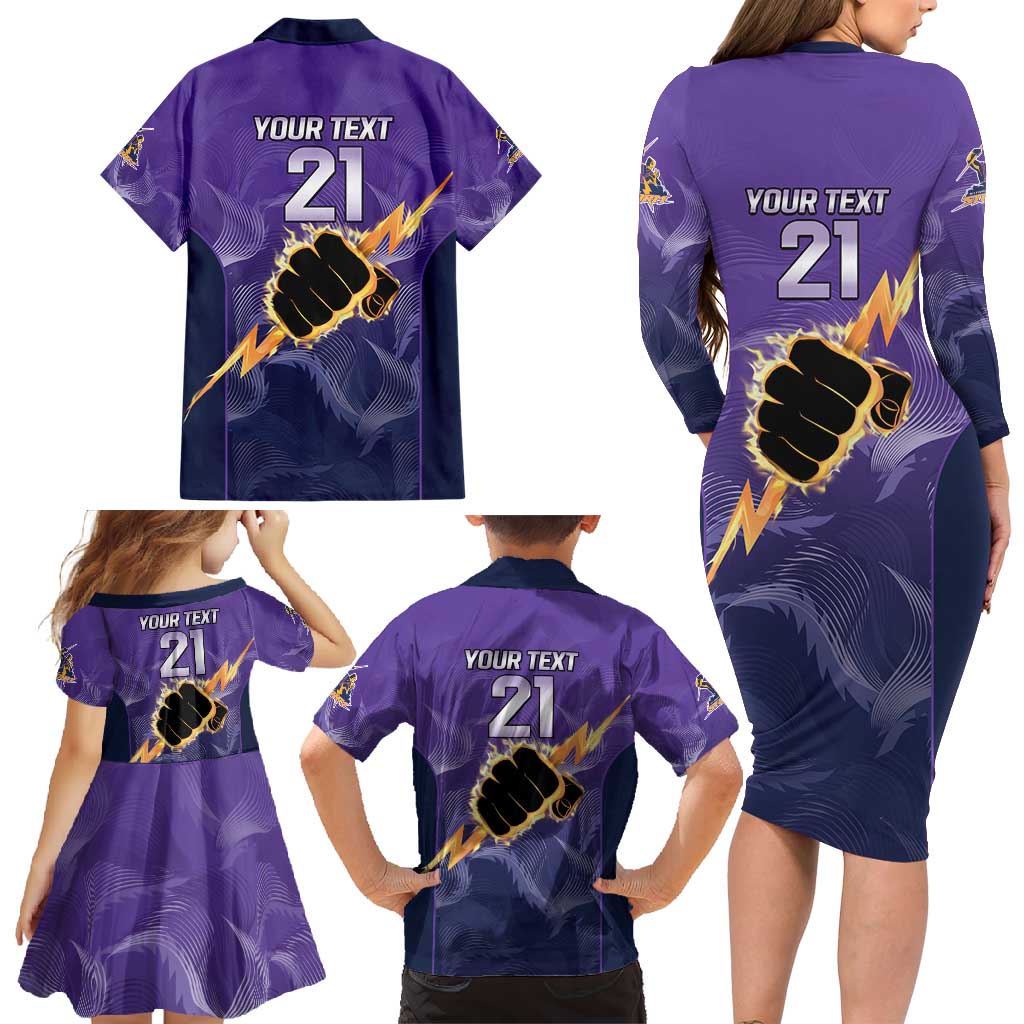 NRL Storm Custom Family Matching Long Sleeve Bodycon Dress and Hawaiian Shirt Minimalism Style