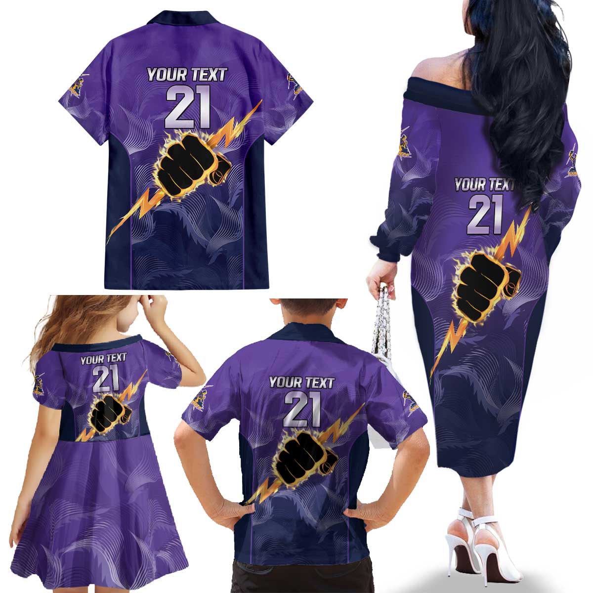 NRL Storm Custom Family Matching Off The Shoulder Long Sleeve Dress and Hawaiian Shirt Minimalism Style