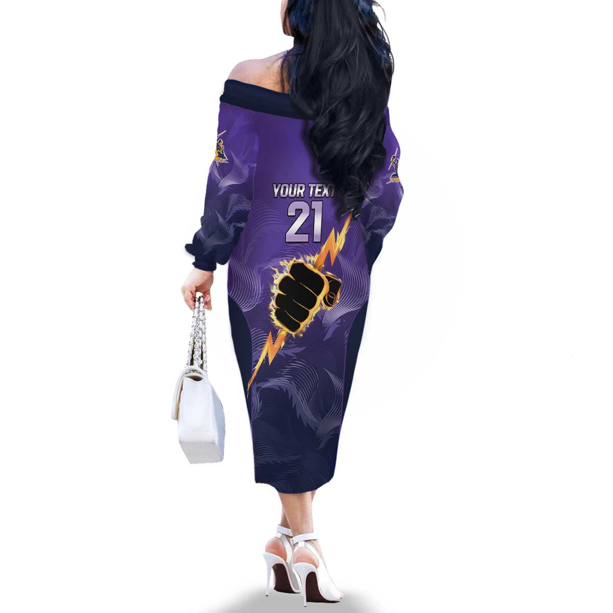 NRL Storm Custom Family Matching Off The Shoulder Long Sleeve Dress and Hawaiian Shirt Minimalism Style