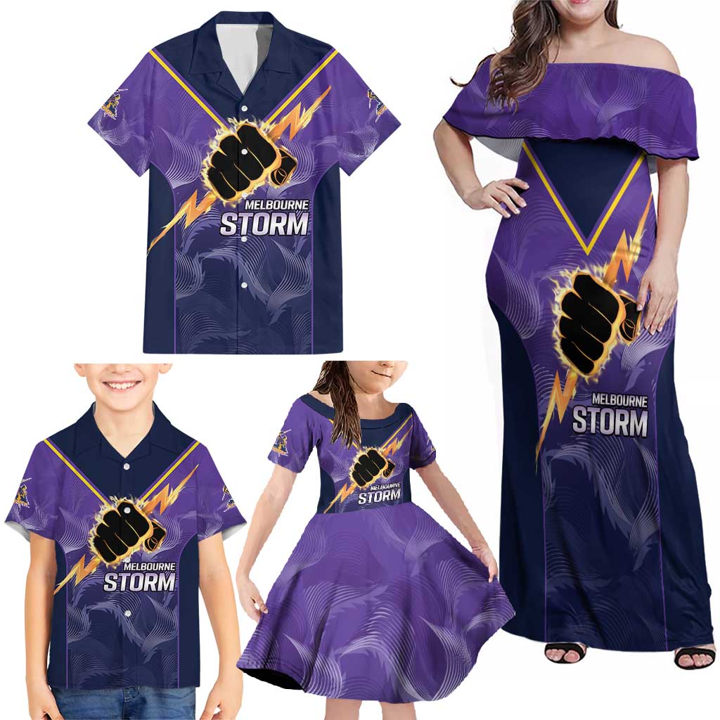 NRL Storm Custom Family Matching Off Shoulder Maxi Dress and Hawaiian Shirt Minimalism Style