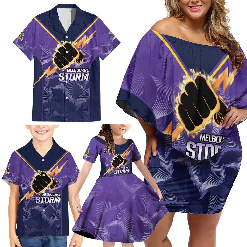 NRL Storm Custom Family Matching Off Shoulder Short Dress and Hawaiian Shirt Minimalism Style
