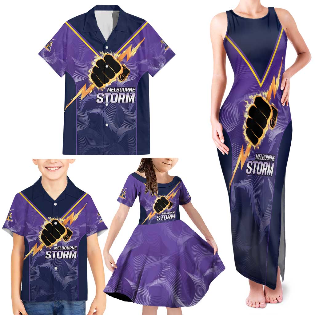 NRL Storm Custom Family Matching Tank Maxi Dress and Hawaiian Shirt Minimalism Style