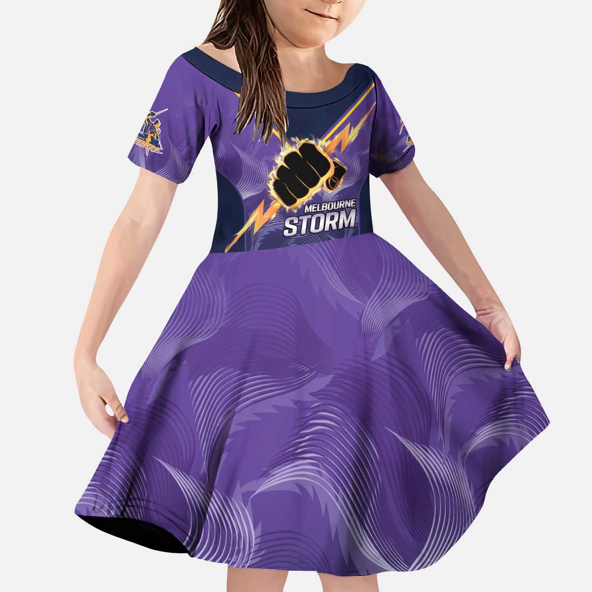 NRL Storm Custom Kid Short Sleeve Dress Minimalism Style