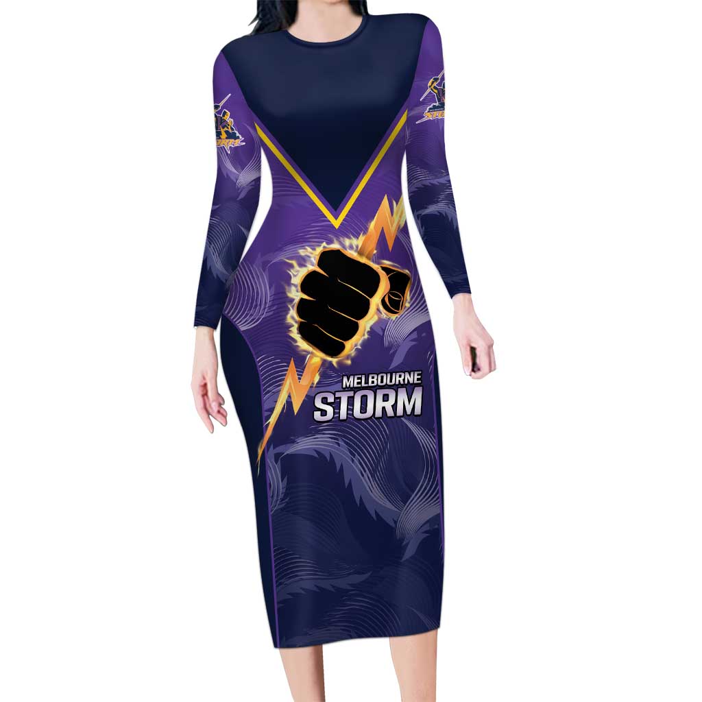 NRL Storm Custom Long Sleeve Bodycon Dress Minimalism Style