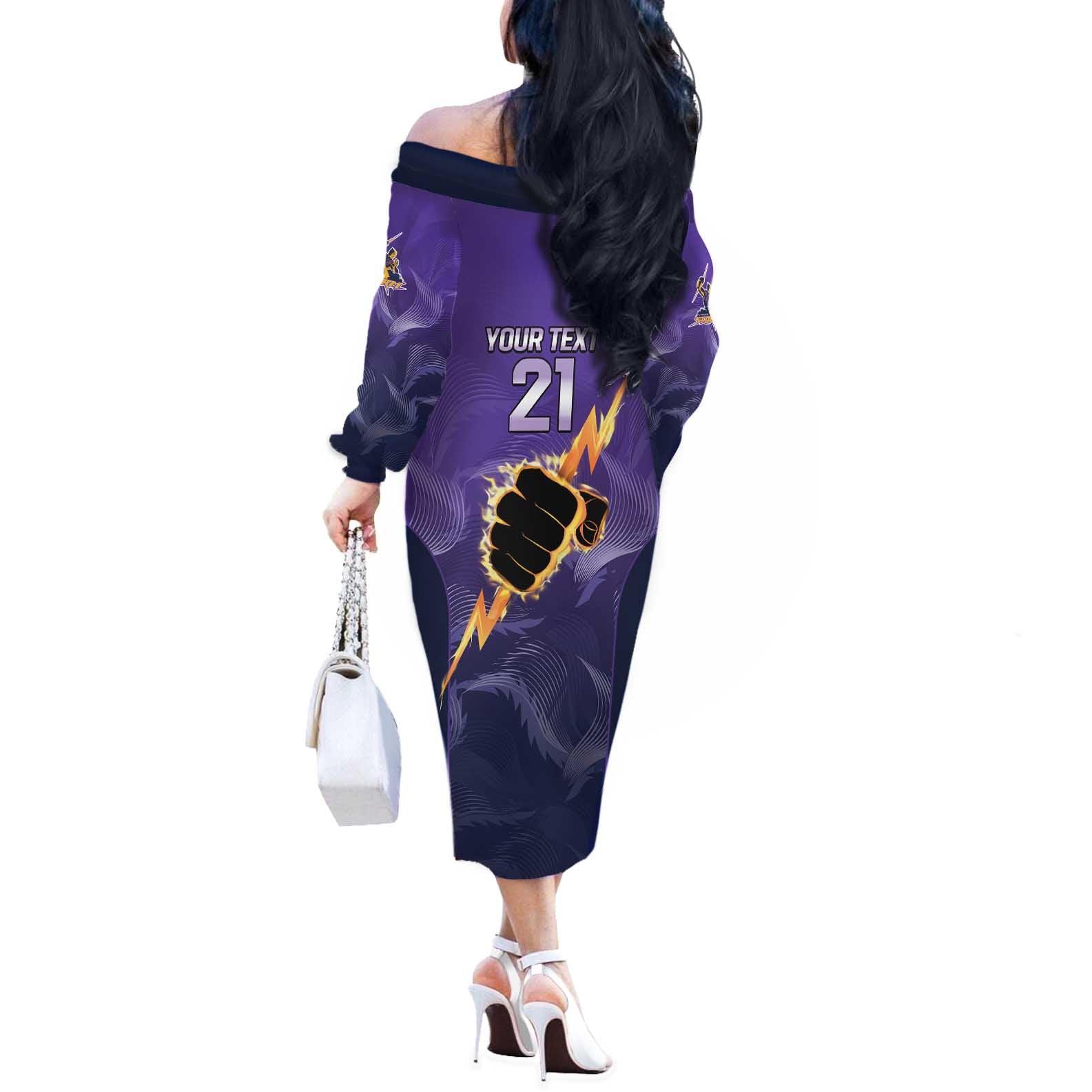 NRL Storm Custom Off The Shoulder Long Sleeve Dress Minimalism Style