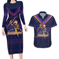 NRL Storm Christmas Custom Couples Matching Long Sleeve Bodycon Dress and Hawaiian Shirt Minimalism Style