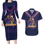 NRL Storm Christmas Custom Couples Matching Long Sleeve Bodycon Dress and Hawaiian Shirt Minimalism Style