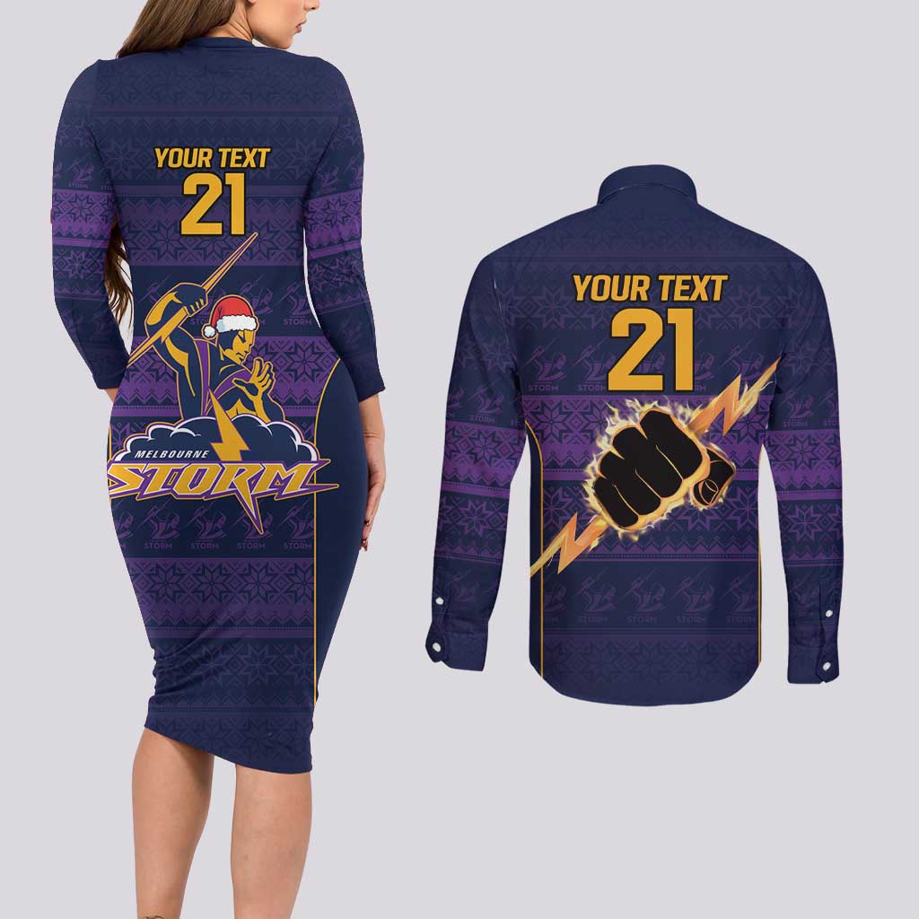NRL Storm Christmas Custom Couples Matching Long Sleeve Bodycon Dress and Long Sleeve Button Shirt Minimalism Style