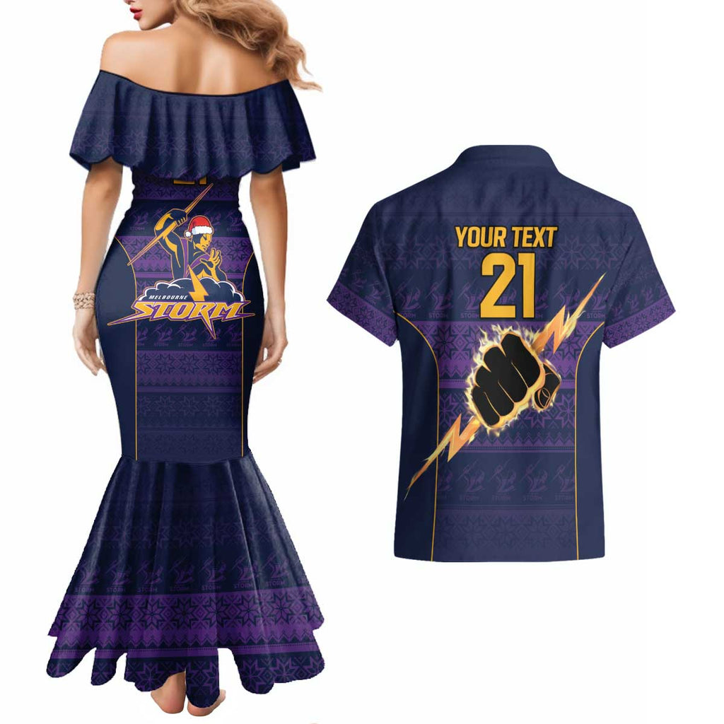 NRL Storm Christmas Custom Couples Matching Mermaid Dress and Hawaiian Shirt Minimalism Style