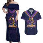 NRL Storm Christmas Custom Couples Matching Off Shoulder Maxi Dress and Hawaiian Shirt Minimalism Style