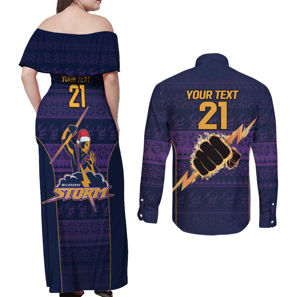 NRL Storm Christmas Custom Couples Matching Off Shoulder Maxi Dress and Long Sleeve Button Shirt Minimalism Style