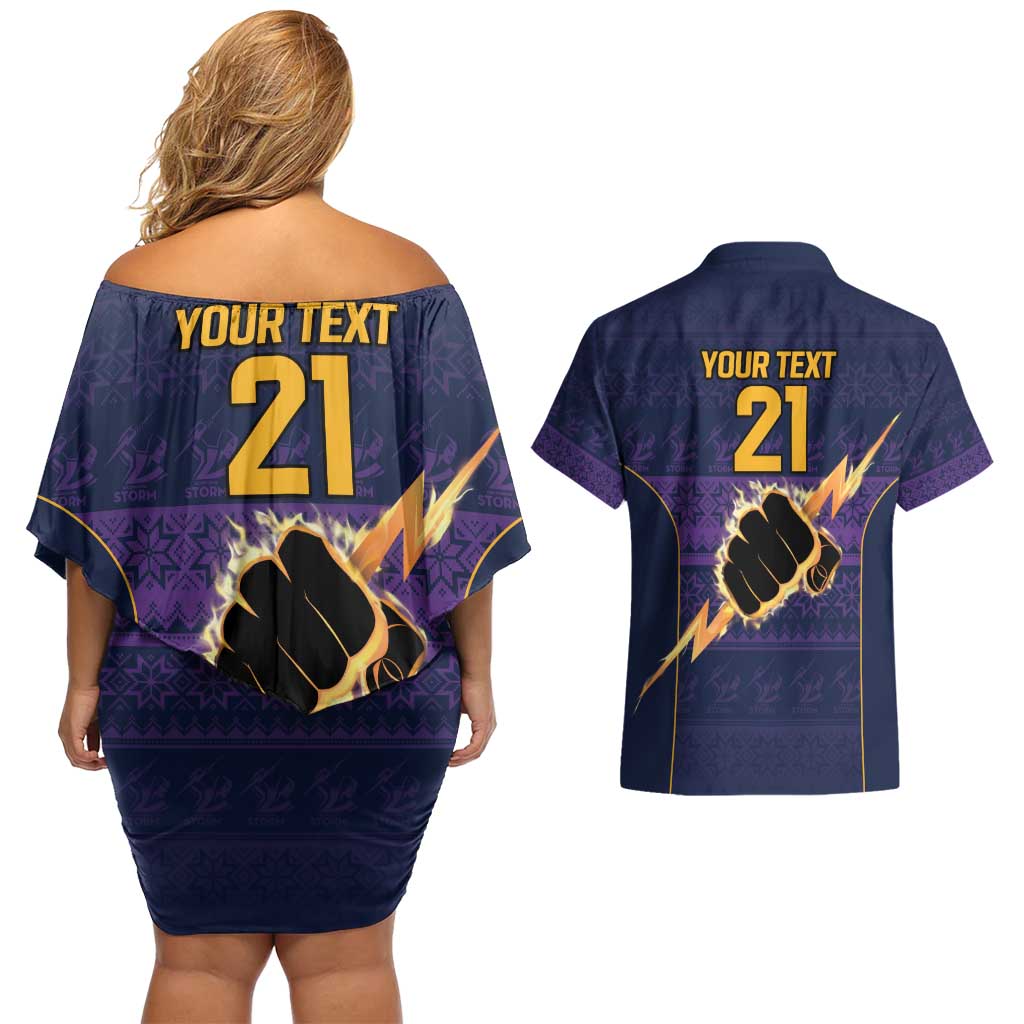 NRL Storm Christmas Custom Couples Matching Off Shoulder Short Dress and Hawaiian Shirt Minimalism Style