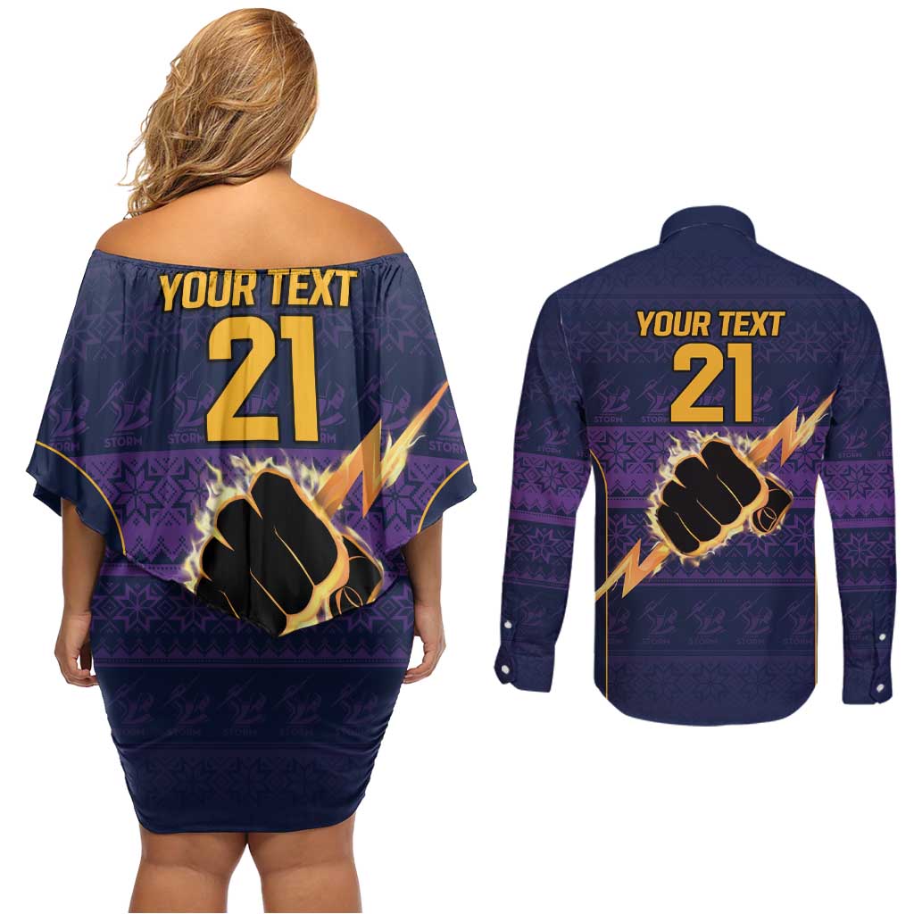 NRL Storm Christmas Custom Couples Matching Off Shoulder Short Dress and Long Sleeve Button Shirt Minimalism Style