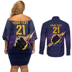 NRL Storm Christmas Custom Couples Matching Off Shoulder Short Dress and Long Sleeve Button Shirt Minimalism Style