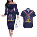 NRL Storm Christmas Custom Couples Matching Off The Shoulder Long Sleeve Dress and Hawaiian Shirt Minimalism Style