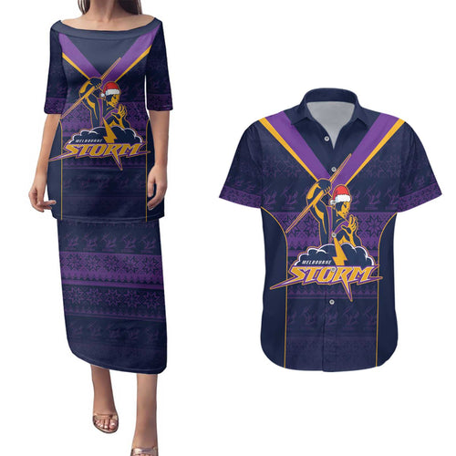 NRL Storm Christmas Custom Couples Matching Puletasi and Hawaiian Shirt Minimalism Style