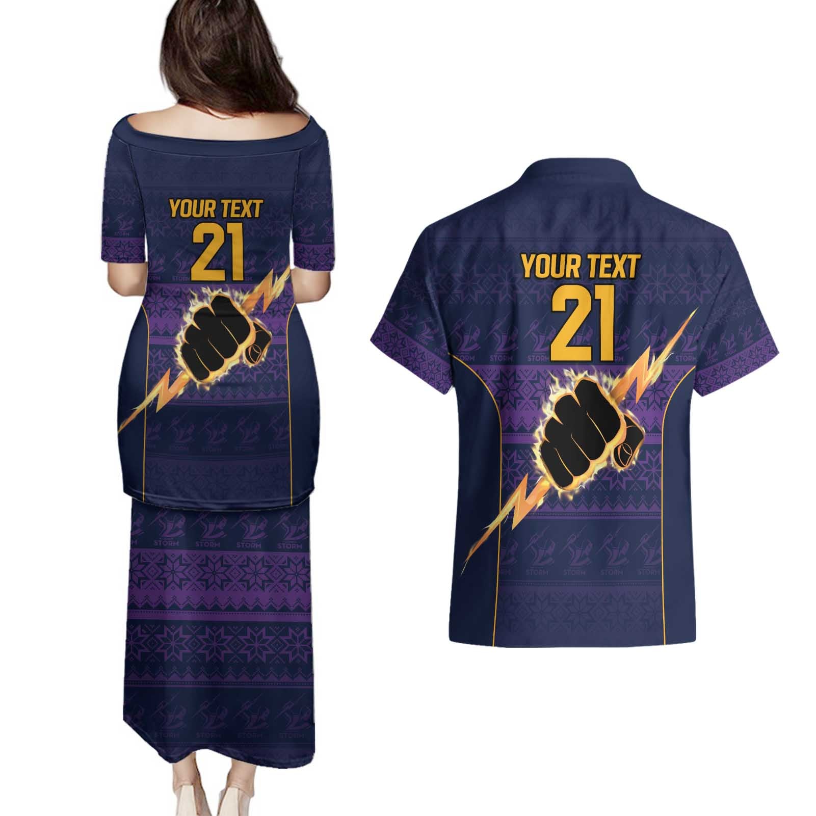 NRL Storm Christmas Custom Couples Matching Puletasi and Hawaiian Shirt Minimalism Style