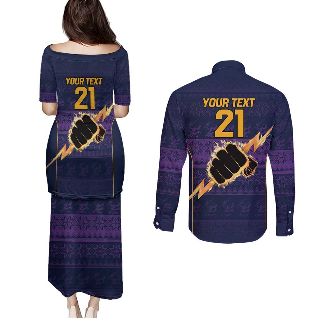 NRL Storm Christmas Custom Couples Matching Puletasi and Long Sleeve Button Shirt Minimalism Style