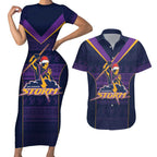 NRL Storm Christmas Custom Couples Matching Short Sleeve Bodycon Dress and Hawaiian Shirt Minimalism Style