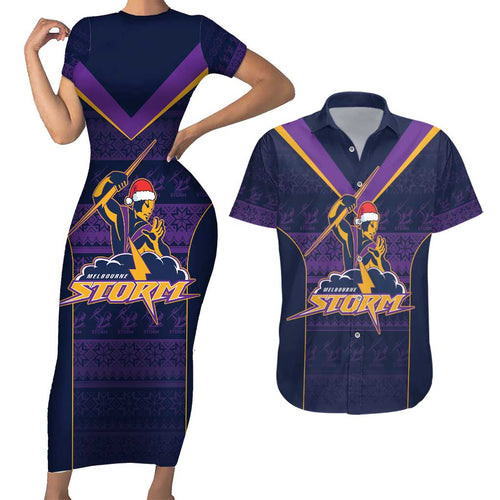 NRL Storm Christmas Custom Couples Matching Short Sleeve Bodycon Dress and Hawaiian Shirt Minimalism Style