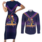 NRL Storm Christmas Custom Couples Matching Short Sleeve Bodycon Dress and Long Sleeve Button Shirt Minimalism Style