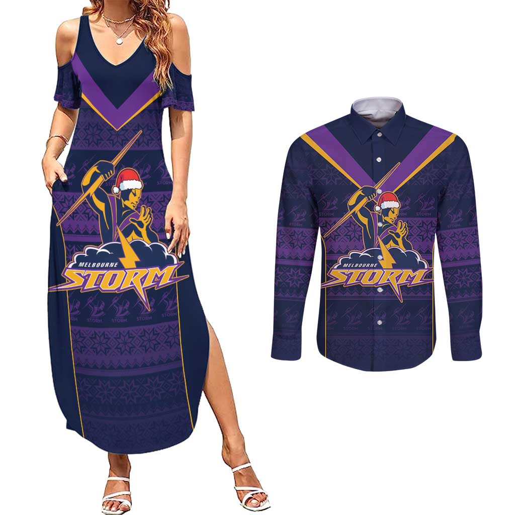 NRL Storm Christmas Custom Couples Matching Summer Maxi Dress and Long Sleeve Button Shirt Minimalism Style