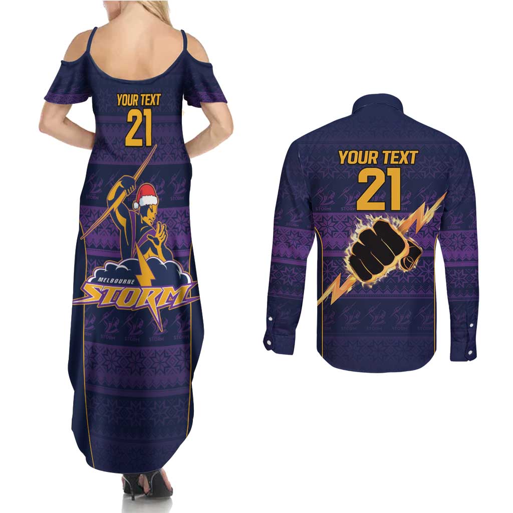 NRL Storm Christmas Custom Couples Matching Summer Maxi Dress and Long Sleeve Button Shirt Minimalism Style