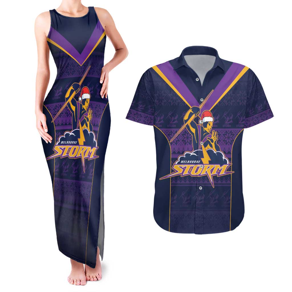 NRL Storm Christmas Custom Couples Matching Tank Maxi Dress and Hawaiian Shirt Minimalism Style