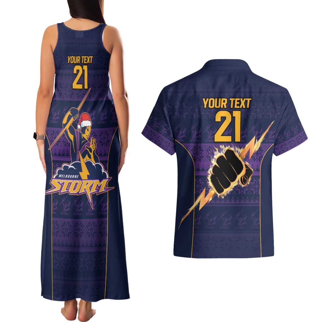NRL Storm Christmas Custom Couples Matching Tank Maxi Dress and Hawaiian Shirt Minimalism Style