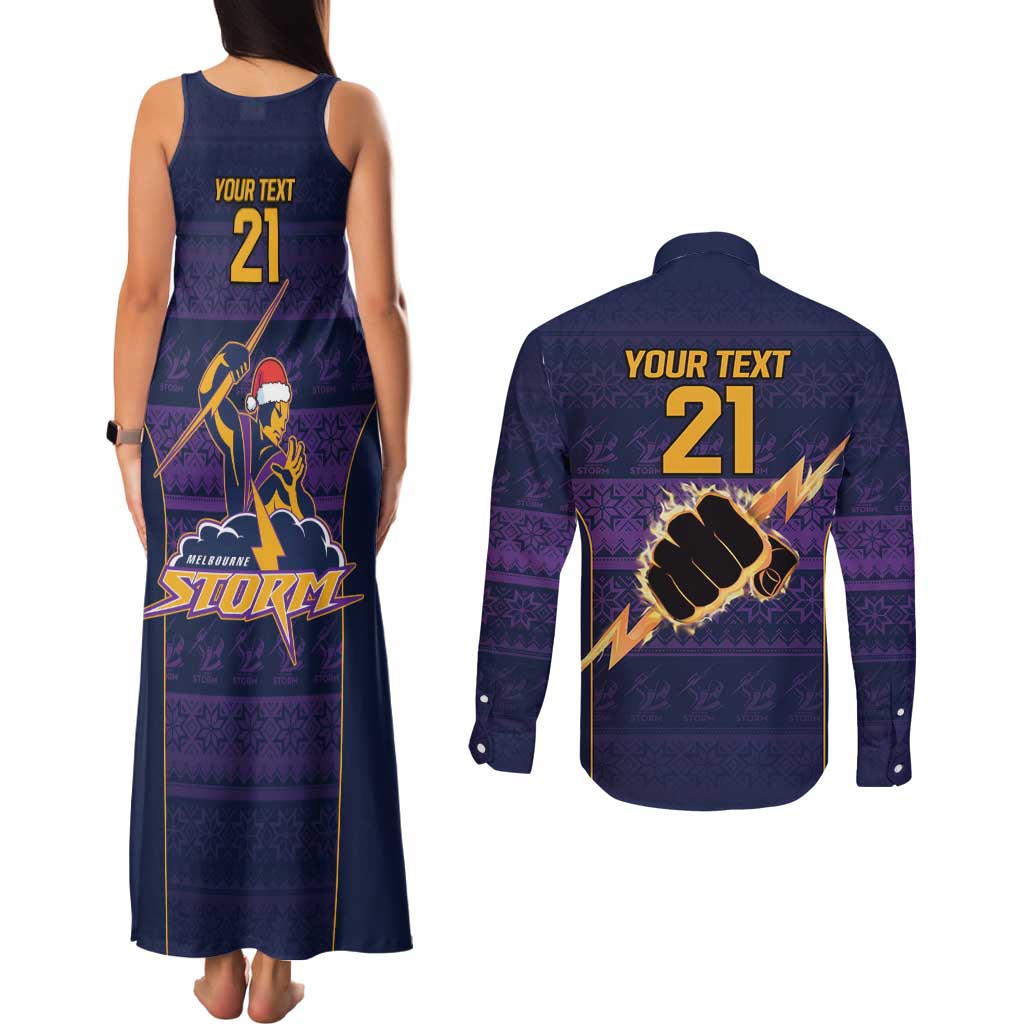 NRL Storm Christmas Custom Couples Matching Tank Maxi Dress and Long Sleeve Button Shirt Minimalism Style
