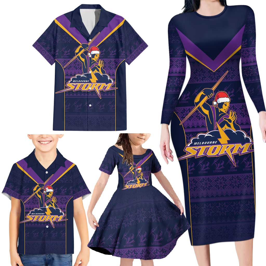 NRL Storm Christmas Custom Family Matching Long Sleeve Bodycon Dress and Hawaiian Shirt Minimalism Style