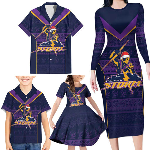 NRL Storm Christmas Custom Family Matching Long Sleeve Bodycon Dress and Hawaiian Shirt Minimalism Style