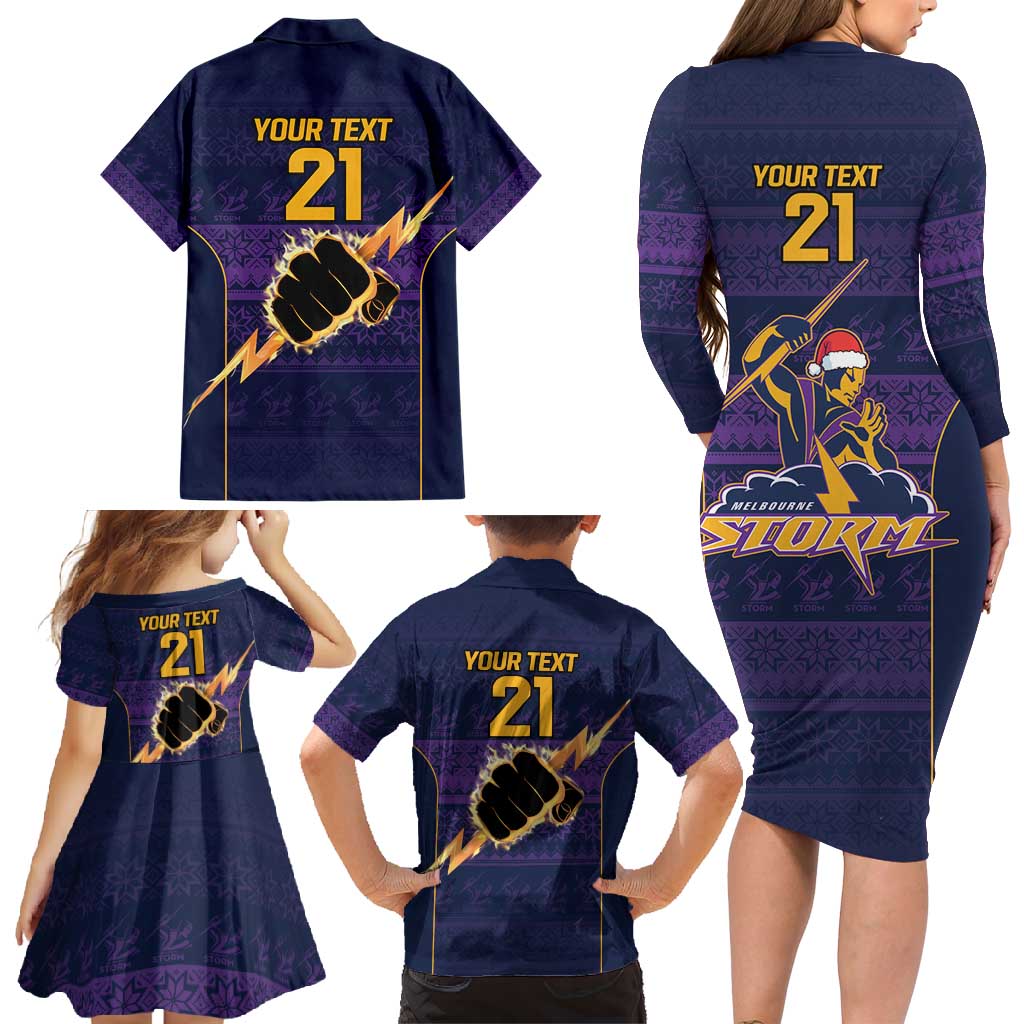 NRL Storm Christmas Custom Family Matching Long Sleeve Bodycon Dress and Hawaiian Shirt Minimalism Style