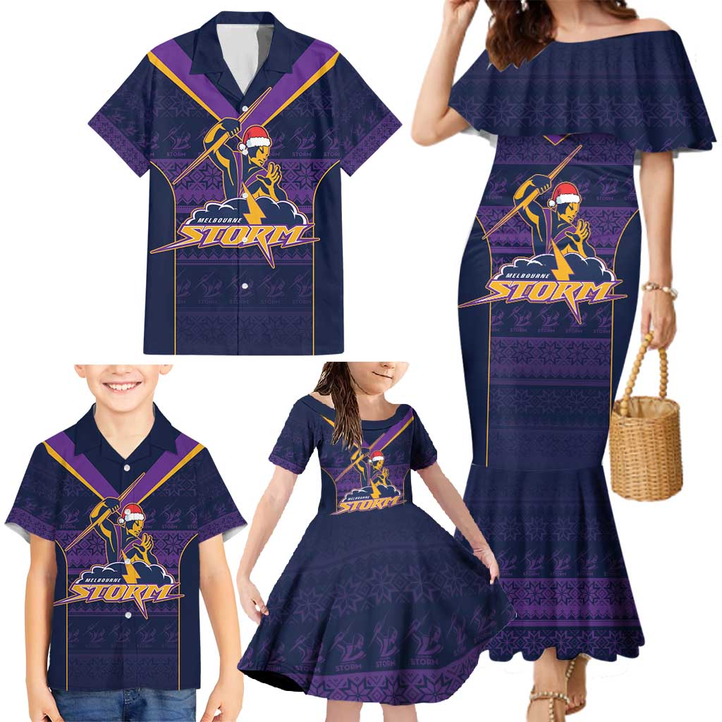 NRL Storm Christmas Custom Family Matching Mermaid Dress and Hawaiian Shirt Minimalism Style