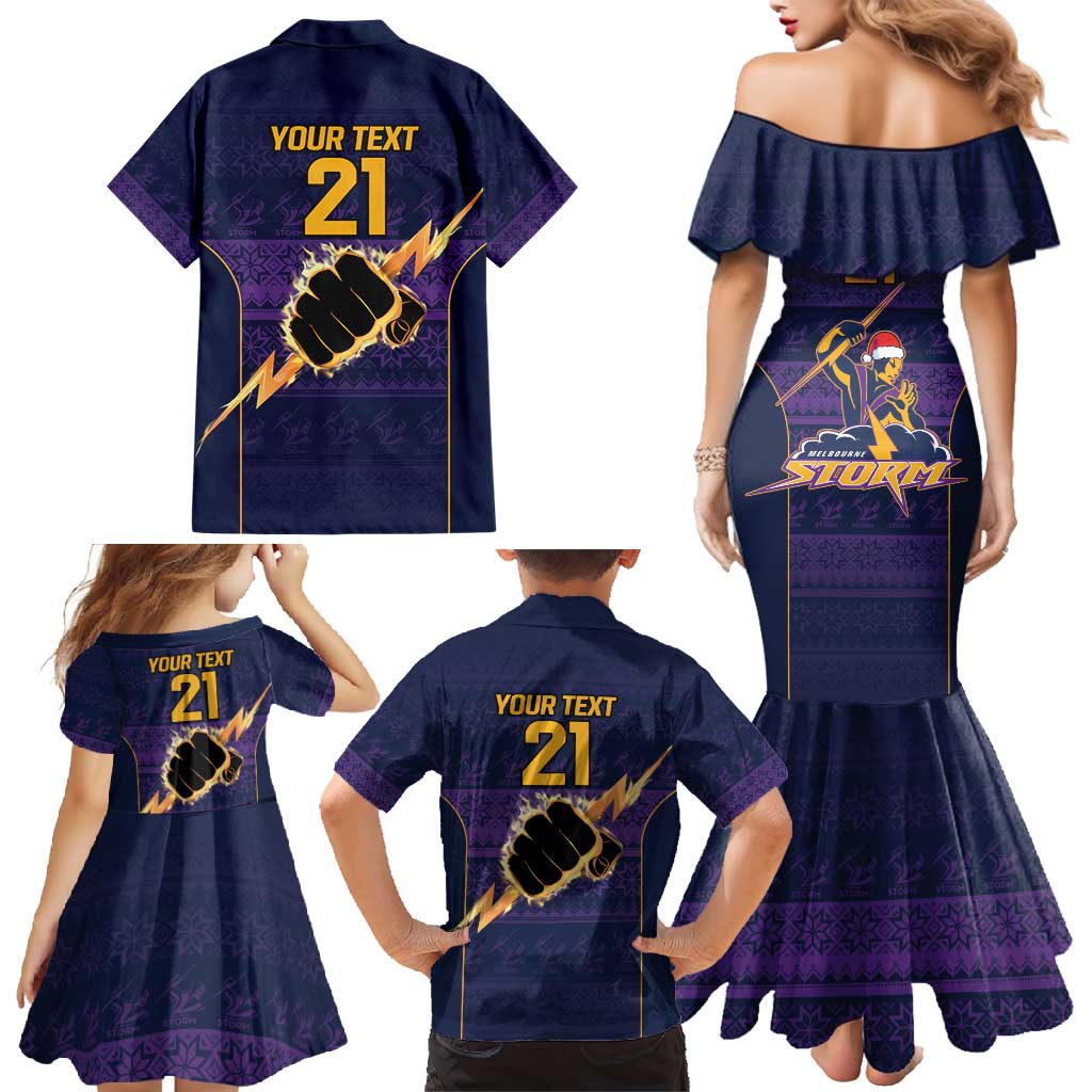 NRL Storm Christmas Custom Family Matching Mermaid Dress and Hawaiian Shirt Minimalism Style