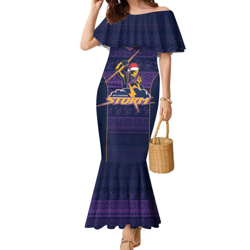 NRL Storm Christmas Custom Family Matching Mermaid Dress and Hawaiian Shirt Minimalism Style