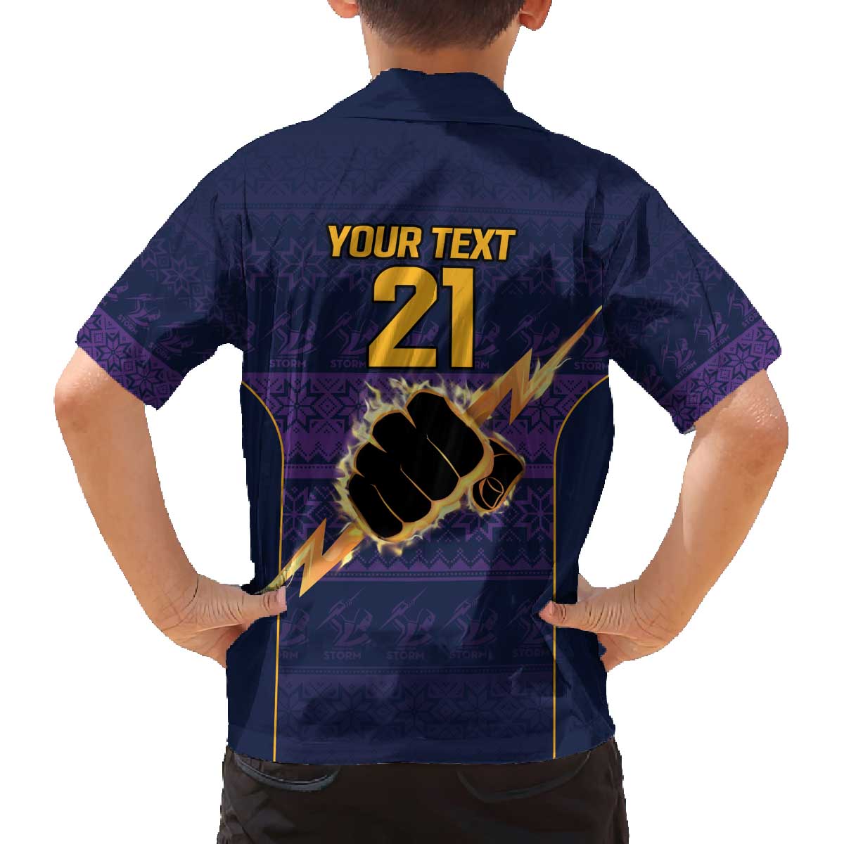 NRL Storm Christmas Custom Family Matching Off The Shoulder Long Sleeve Dress and Hawaiian Shirt Minimalism Style